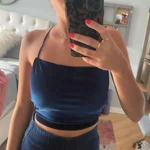 NWT navy blue velvet crop top